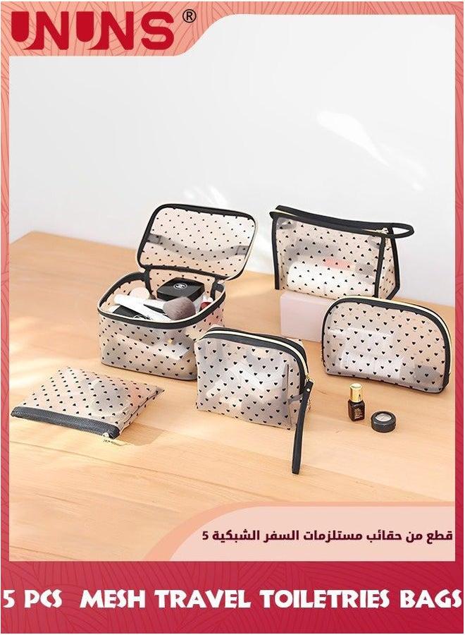 UNUNS 5 Pieces Mesh Toiletry Bags,Portable Travel Organizing Zipper Pouch,Clear Bag For Toiletries,Toiletry Carry Pouch Women Men,For Home Office Accessories-5 Sizes Heart - Image 3