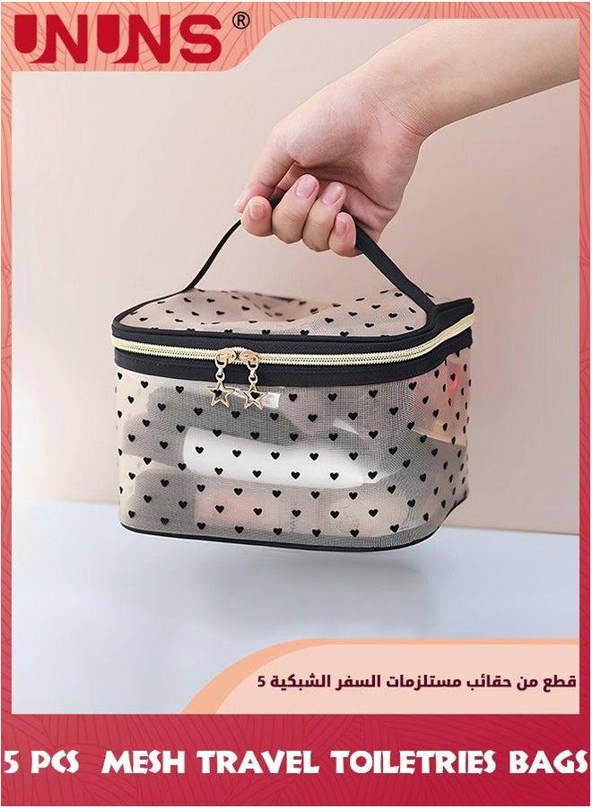 UNUNS 5 Pieces Mesh Toiletry Bags,Portable Travel Organizing Zipper Pouch,Clear Bag For Toiletries,Toiletry Carry Pouch Women Men,For Home Office Accessories-5 Sizes Heart - Image 5