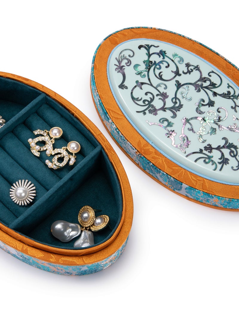 MideUnik - MideUnik Mother-of-pearl Oval Brocade Box - Image 1