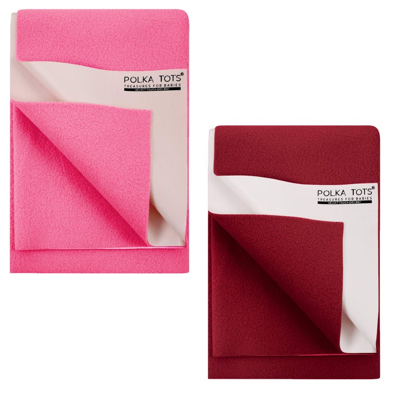 POLKA TOTS Waterproof & Reusable Baby Bed Protector Absorbent Mat Dry Sheet for New Born Infants, Pack of 2 (Pink & Maroon, 140 X 200 CM, Extra Large) - Image 1