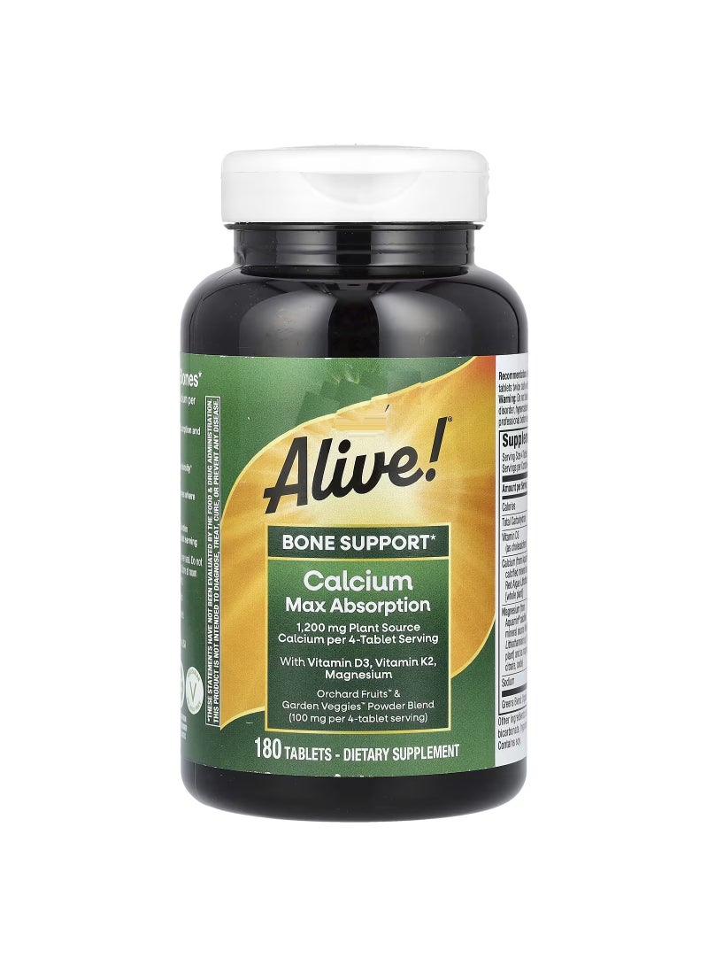 Alive! Calcium, Max Absorption, 180 Tablets