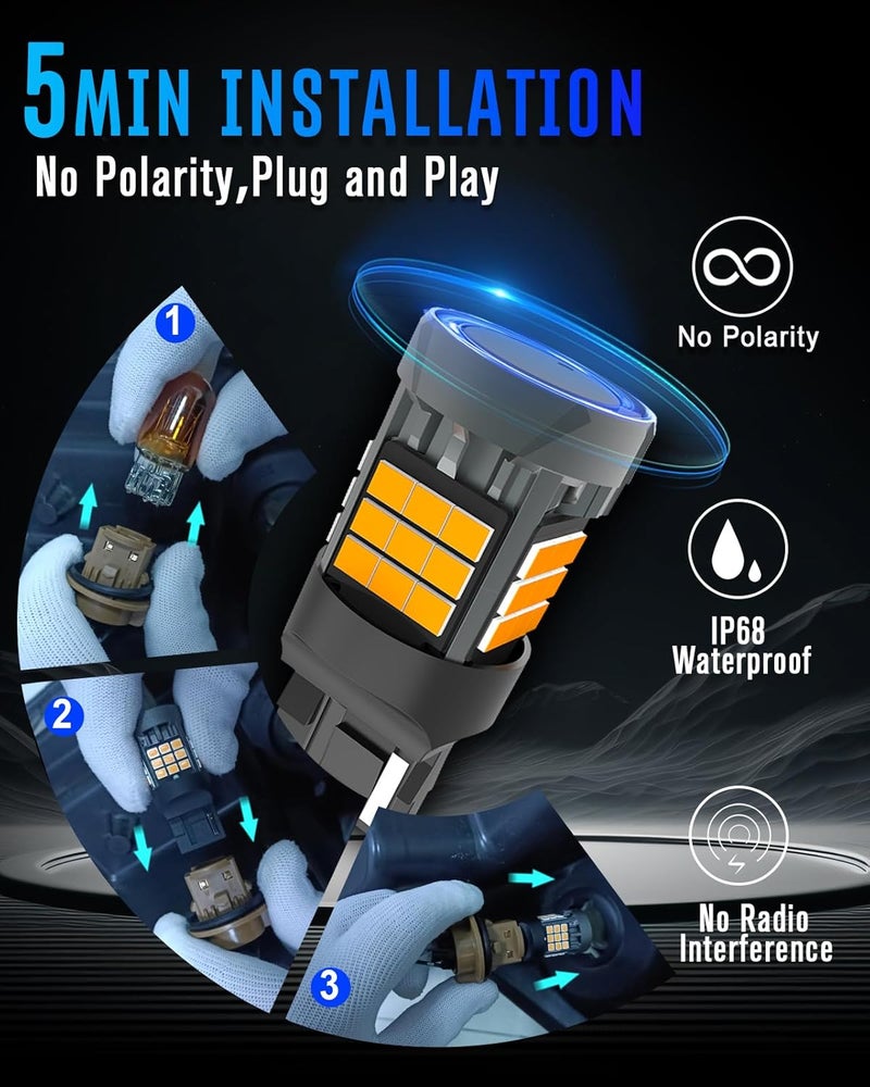 evntyps 7440 LED Bulbs Amber CANBUS Error Free - 4000LM Super Bright Turn Signal Light Bulb (Pack of 2) - Image 5