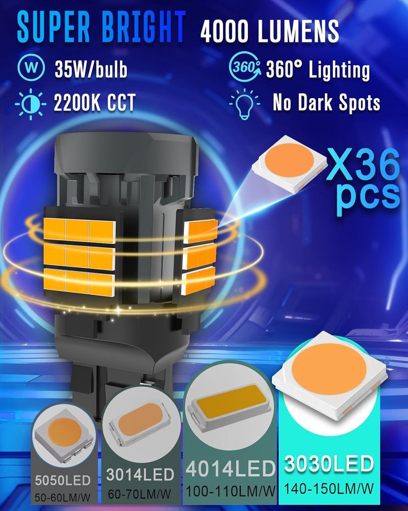 evntyps 7440 LED Bulbs Amber CANBUS Error Free - 4000LM Super Bright Turn Signal Light Bulb (Pack of 2) - Image 4