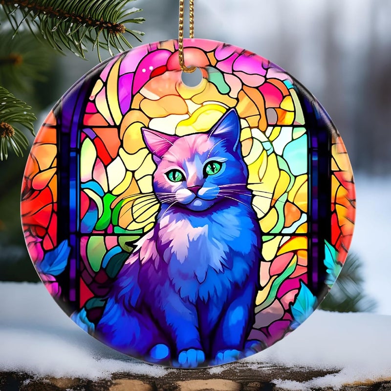 Touber Cat Ornament, Christmas Decoration, Holiday Present Idea, Heirloom Keepsake, Round Ceramic, Bauble Present, Cat - Image 1