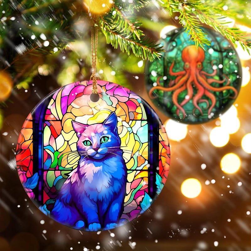 Touber Cat Ornament, Christmas Decoration, Holiday Present Idea, Heirloom Keepsake, Round Ceramic, Bauble Present, Cat - Image 4