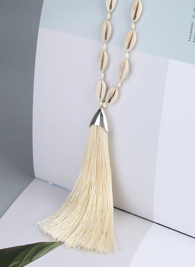 KELITCH Women Tassel Shell Pearl Necklace Handmade Chains Long Strand Necklace Beach White Turquoise Necklace - Image 4