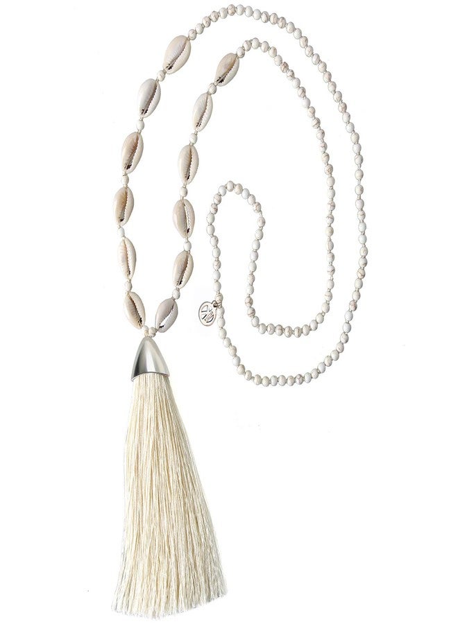 KELITCH Women Tassel Shell Pearl Necklace Handmade Chains Long Strand Necklace Beach White Turquoise Necklace - Image 1