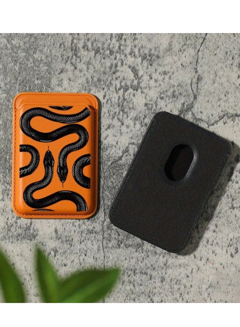 DECOR SOUQ Luxury Magnetic Phone Wallet Holder for iPhone – Orange Vegan Leather with 3D Snake Embossing – 2025 Exquisite Design – Slim, Secure Grip, RFID Blocking, Minimalist Card Holder for Men & Women - Suitable for iPhone 16, 15, 14, 13, 12, Pro & Pro Max Models – Holds upto 3 Cards – Limited Stock  - Image 5