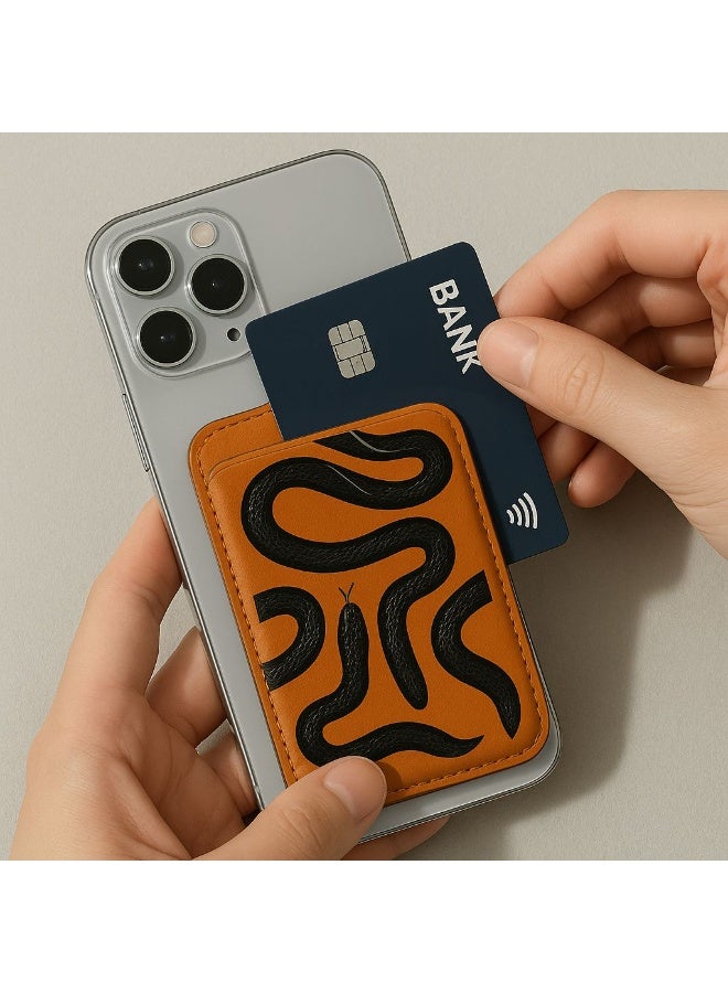 DECOR SOUQ Luxury Magnetic Phone Wallet Holder for iPhone – Orange Vegan Leather with 3D Snake Embossing – 2025 Exquisite Design – Slim, Secure Grip, RFID Blocking, Minimalist Card Holder for Men & Women - Suitable for iPhone 16, 15, 14, 13, 12, Pro & Pro Max Models – Holds upto 3 Cards – Limited Stock  - Image 3