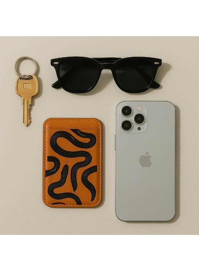 DECOR SOUQ Luxury Magnetic Phone Wallet Holder for iPhone – Orange Vegan Leather with 3D Snake Embossing – 2025 Exquisite Design – Slim, Secure Grip, RFID Blocking, Minimalist Card Holder for Men & Women - Suitable for iPhone 16, 15, 14, 13, 12, Pro & Pro Max Models – Holds upto 3 Cards – Limited Stock  - Image 4