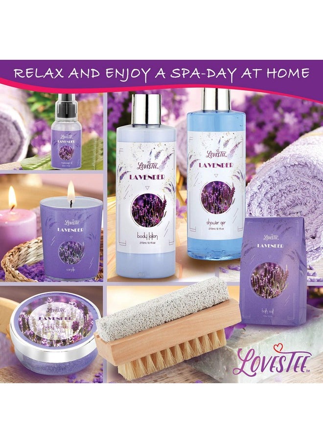 Lovestee Christmas Relaxing Lavender Spa Bath Gift Baskets for Women-Girls, Birthday, Bath and Body Set-Kit Includes Candle, Essential Oil, Body Scrub, Bath Salt, Body Lotion, Shower Gel and Body Scrub Brush  - Image 2