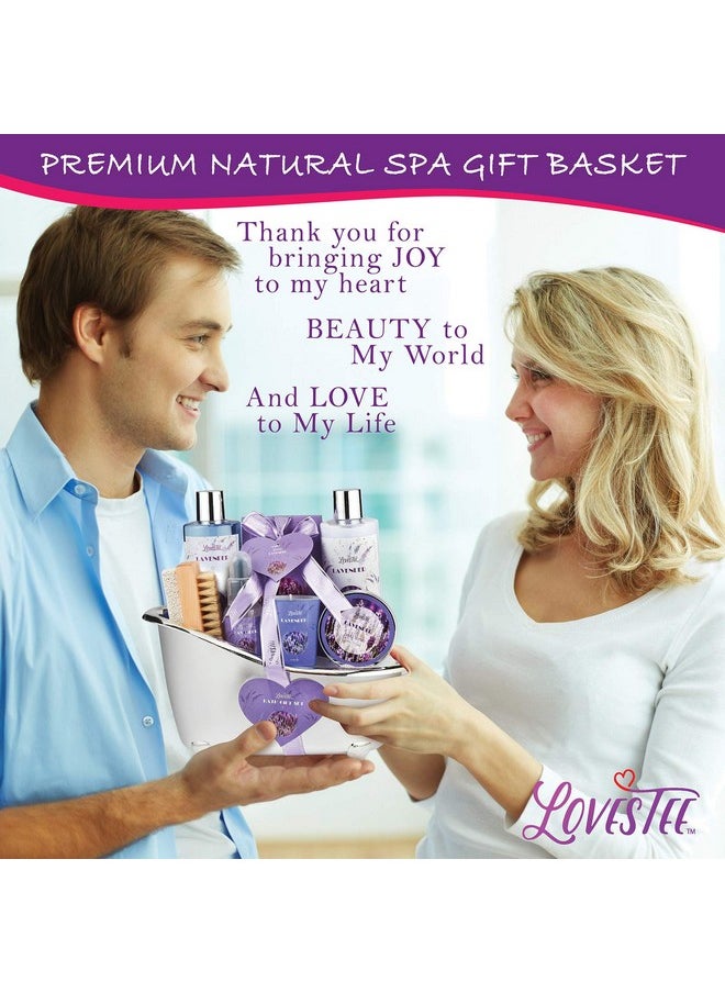 Lovestee Christmas Relaxing Lavender Spa Bath Gift Baskets for Women-Girls, Birthday, Bath and Body Set-Kit Includes Candle, Essential Oil, Body Scrub, Bath Salt, Body Lotion, Shower Gel and Body Scrub Brush  - Image 3