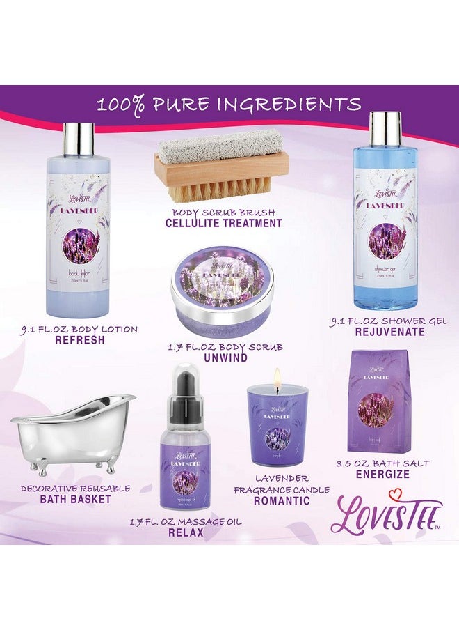 Lovestee Christmas Relaxing Lavender Spa Bath Gift Baskets for Women-Girls, Birthday, Bath and Body Set-Kit Includes Candle, Essential Oil, Body Scrub, Bath Salt, Body Lotion, Shower Gel and Body Scrub Brush  - Image 4