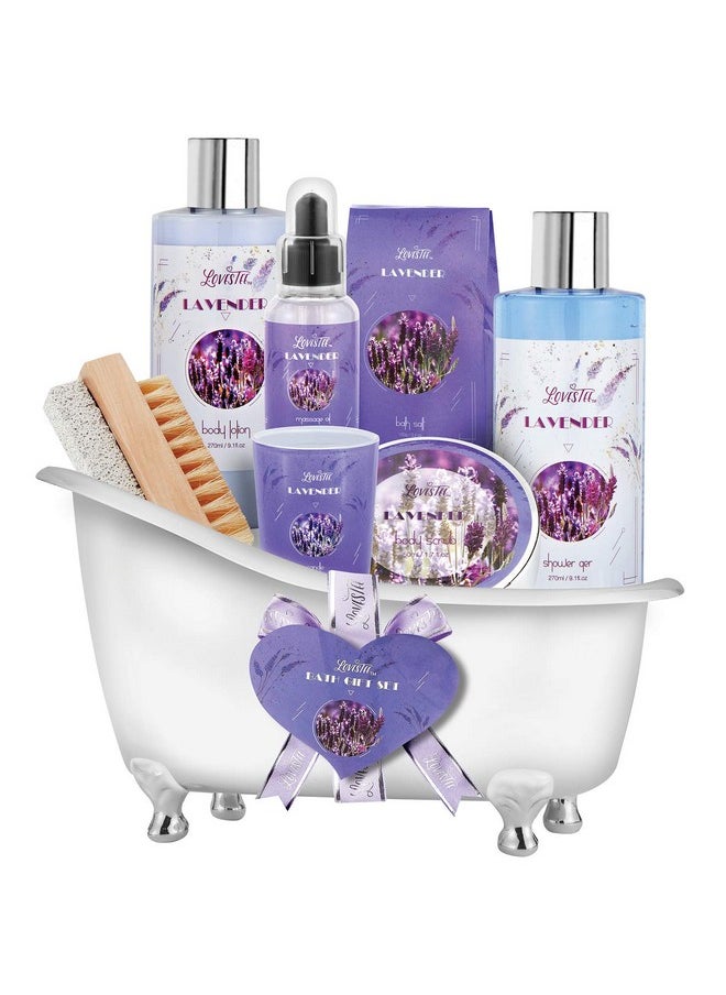 Lovestee Christmas Relaxing Lavender Spa Bath Gift Baskets for Women-Girls, Birthday, Bath and Body Set-Kit Includes Candle, Essential Oil, Body Scrub, Bath Salt, Body Lotion, Shower Gel and Body Scrub Brush  - Image 1