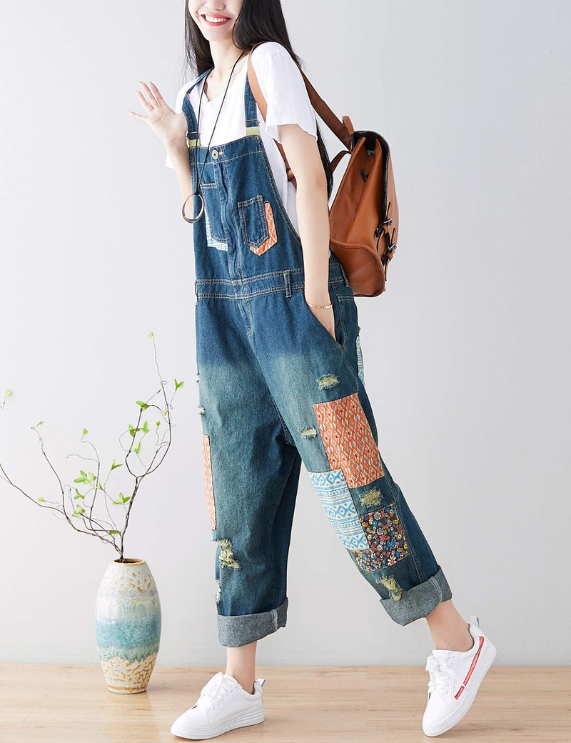 Yeokou Women's Loose Baggy Denim Wide Leg Drop Crotch Jumpsuit Rompers Overalls (One Size, Style 21 Blue) - Image 4