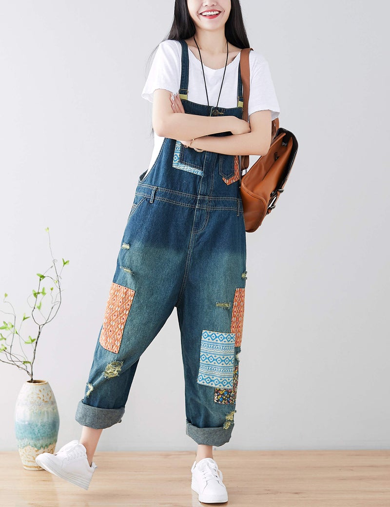 Yeokou Women's Loose Baggy Denim Wide Leg Drop Crotch Jumpsuit Rompers Overalls (One Size, Style 21 Blue) - Image 3