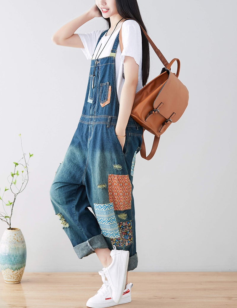 Yeokou Women's Loose Baggy Denim Wide Leg Drop Crotch Jumpsuit Rompers Overalls (One Size, Style 21 Blue) - Image 2