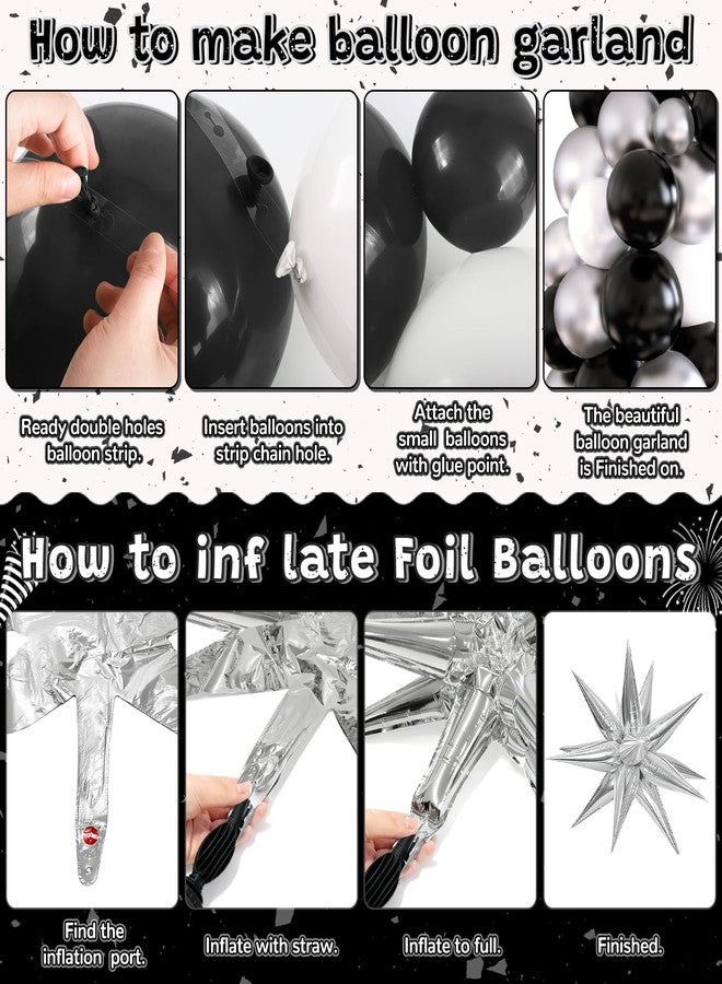 REDWORD Black Birthday Decorations, Black and Silver Birthday Decorations for Men Women Girls Including HAPPY BIRTHDAY Balloons Banner Foil and Latex Balloons Silver Fringe Curtains Tassels Garland - Image 4