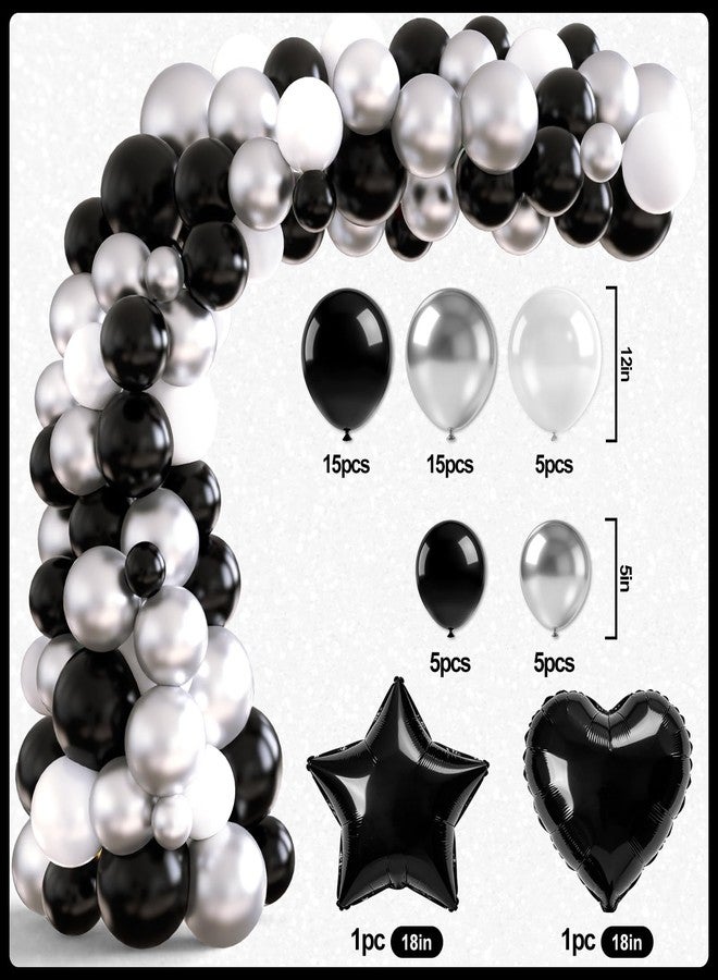 REDWORD Black Birthday Decorations, Black and Silver Birthday Decorations for Men Women Girls Including HAPPY BIRTHDAY Balloons Banner Foil and Latex Balloons Silver Fringe Curtains Tassels Garland - Image 3