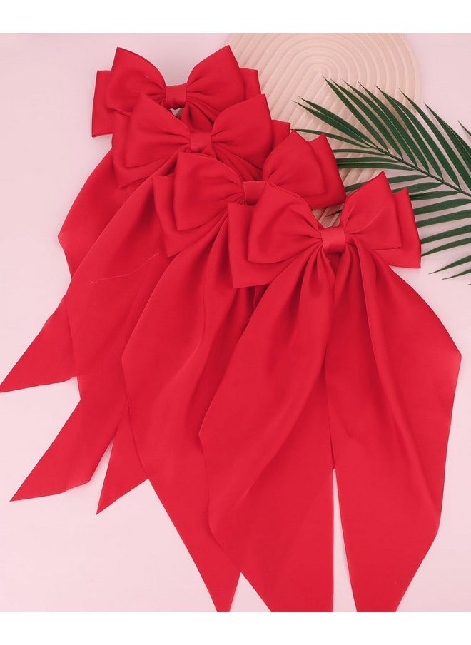 Wecoe - 4Pcs Big Hair Bows For Women Red Satin Bows Hair Barrettes Cute Large Christmas Hair Bow Clips With Long Tail Valentines Day Hair Accessories For Women Girls Accesorios Para El Cabello Gift - Image 1