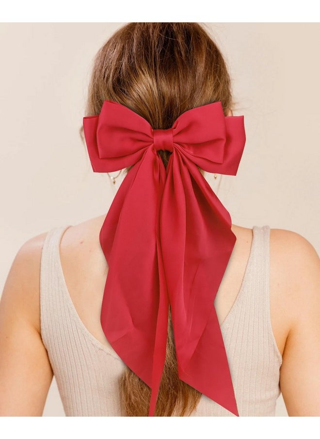 Wecoe - 4Pcs Big Hair Bows For Women Red Satin Bows Hair Barrettes Cute Large Christmas Hair Bow Clips With Long Tail Valentines Day Hair Accessories For Women Girls Accesorios Para El Cabello Gift - Image 1