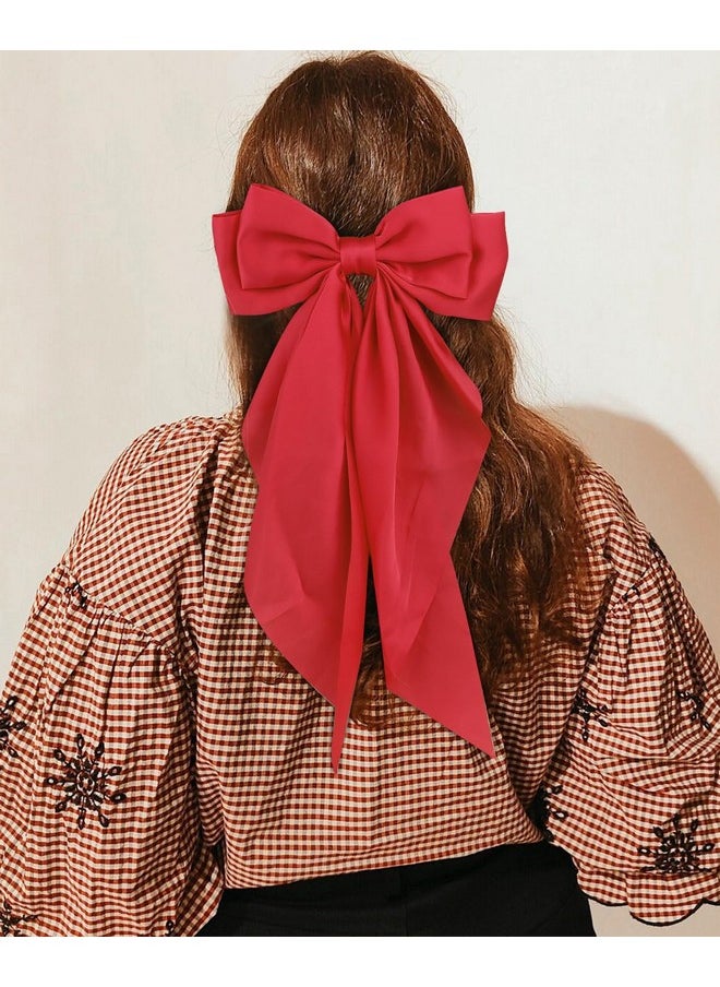 Wecoe - 4Pcs Big Hair Bows For Women Red Satin Bows Hair Barrettes Cute Large Christmas Hair Bow Clips With Long Tail Valentines Day Hair Accessories For Women Girls Accesorios Para El Cabello Gift - Image 1