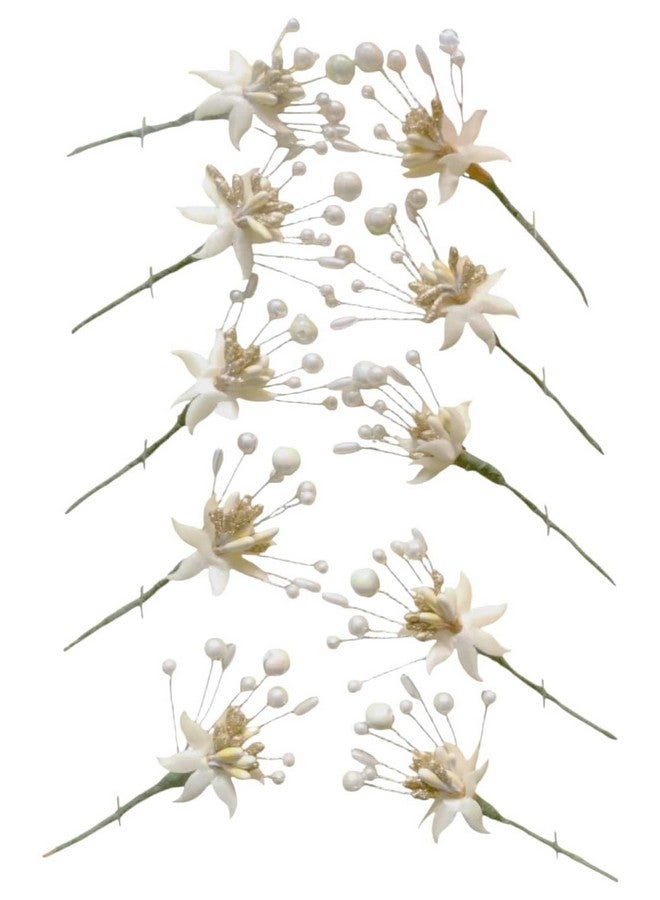 Devino Ora Pearl Artificial Bridal Wedding/hair flower accessories For Women's/gajra/Juda Pin/Juda Bun/Hair Clip/artificial flowers For hair / - White And Golden (10) - Image 1