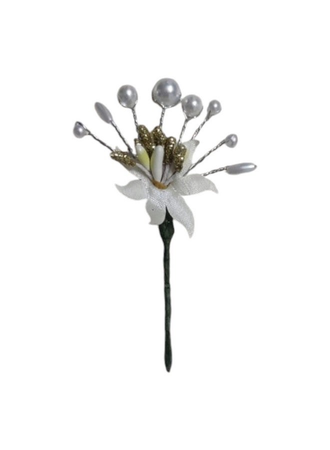 Devino Ora Pearl Artificial Bridal Wedding/hair flower accessories For Women's/gajra/Juda Pin/Juda Bun/Hair Clip/artificial flowers For hair / - White And Golden (10) - Image 3