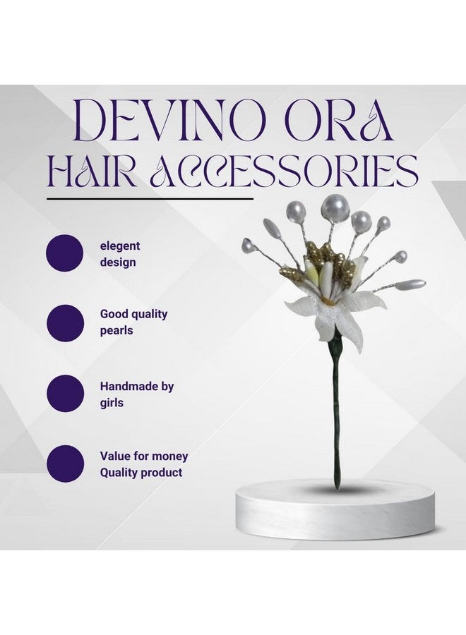 Devino Ora Pearl Artificial Bridal Wedding/hair flower accessories For Women's/gajra/Juda Pin/Juda Bun/Hair Clip/artificial flowers For hair / - White And Golden (10) - Image 4