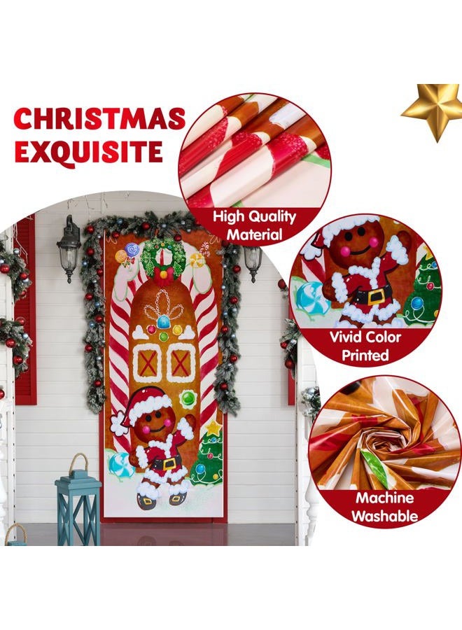 Joiedomi Christmas Gingerbread Door Cover Window Banner Front Door Porch Sign Village Displays Christmas Indoor Outdoor Decor Holiday Winter House Decoration (72"X 30",1 PCS) - Image 2