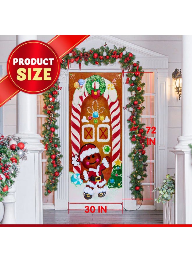 Joiedomi Christmas Gingerbread Door Cover Window Banner Front Door Porch Sign Village Displays Christmas Indoor Outdoor Decor Holiday Winter House Decoration (72"X 30",1 PCS) - Image 3