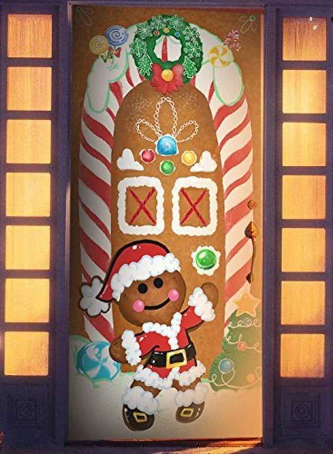 Joiedomi Christmas Gingerbread Door Cover Window Banner Front Door Porch Sign Village Displays Christmas Indoor Outdoor Decor Holiday Winter House Decoration (72"X 30",1 PCS) - Image 1