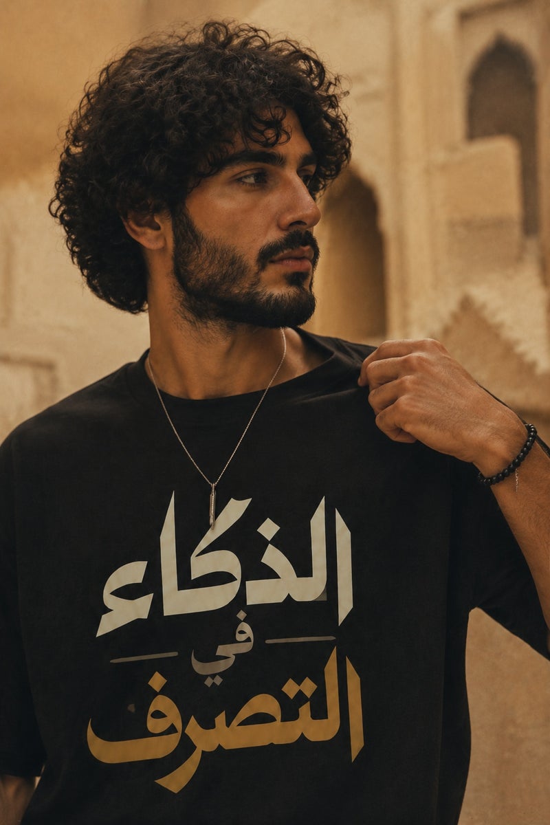 Men's Oversized Black Arabic Typography T-Shirt Casual Short Sleeve Crew Neck Streetwear Tee - Image 5