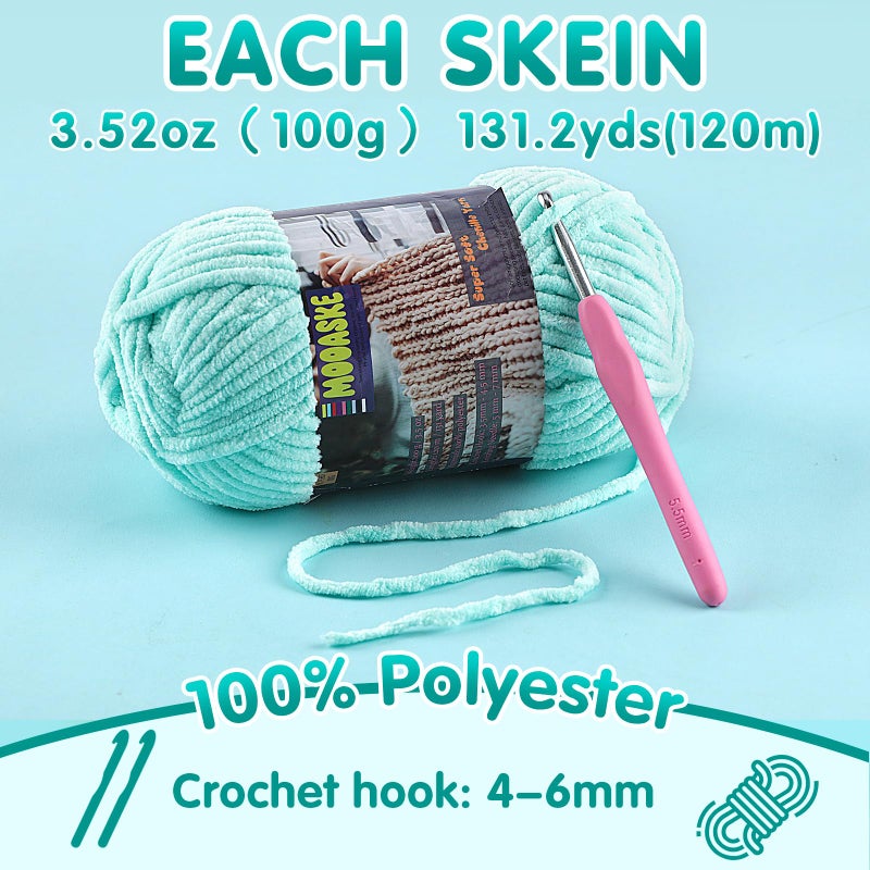 Mooaske Baby Blanket Yarn for Crocheting - Soft Velvet Fluffy Chenille Yarn for Knitting Amigurumi Making Scarves, Doll - 100g/3.5oz 131 Yards Thick Plush Yarns (1, Aqua Green) - Image 2