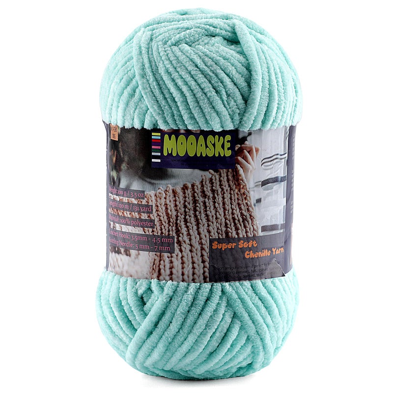 Mooaske Baby Blanket Yarn for Crocheting - Soft Velvet Fluffy Chenille Yarn for Knitting Amigurumi Making Scarves, Doll - 100g/3.5oz 131 Yards Thick Plush Yarns (1, Aqua Green) - Image 1