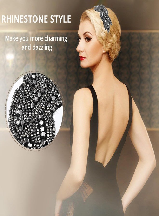 Sibba Vintage 1920s Flapper Headband 2-Pack Sparkling Rhinestone Sequin Gatsby Headpiece for Women, Roaring Twenties Costume Headwear for Dresses, Black & Gray Art Deco Hair Accessories - Image 5
