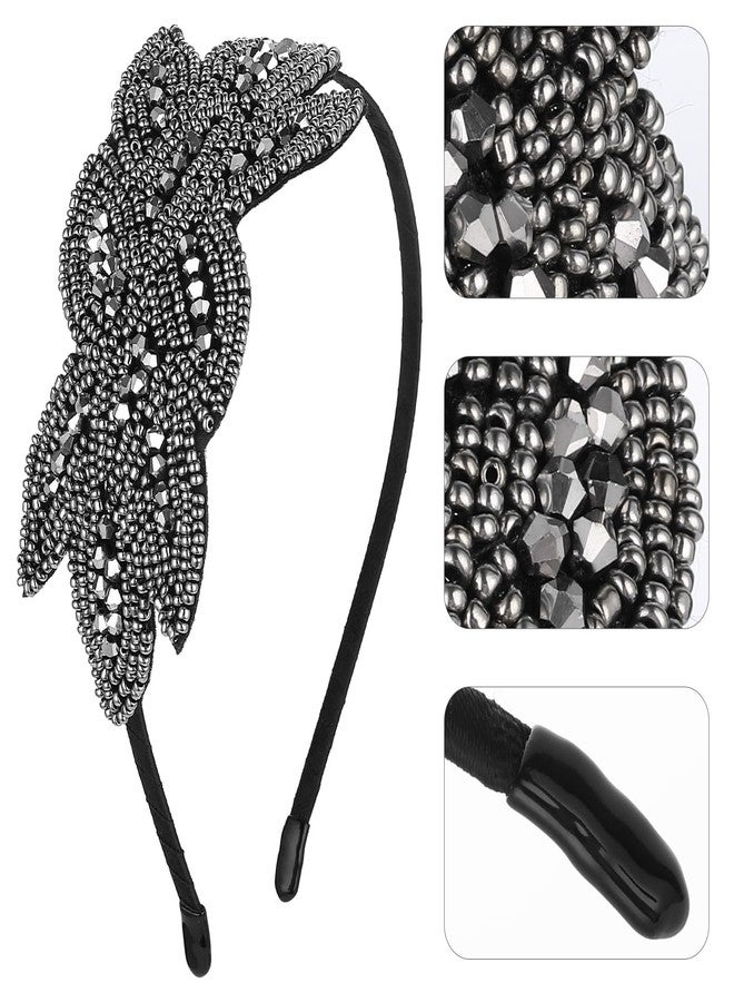 Sibba Vintage 1920s Flapper Headband 2-Pack Sparkling Rhinestone Sequin Gatsby Headpiece for Women, Roaring Twenties Costume Headwear for Dresses, Black & Gray Art Deco Hair Accessories - Image 4
