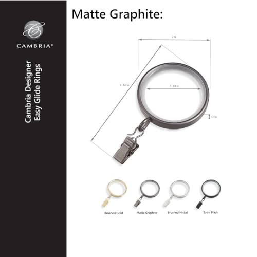 MODE Cambria Designer Series - Premium Easy Glide 18 Count Curtain Rings - Metal with Smooth, Quiet Nylon Inserts with Clips - 2 inch Diameter (1-5/8 inch Inside Diameter) - Matte Graphite - Image 3