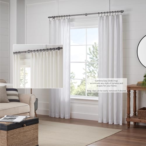 MODE Cambria Designer Series - Premium Easy Glide 18 Count Curtain Rings - Metal with Smooth, Quiet Nylon Inserts with Clips - 2 inch Diameter (1-5/8 inch Inside Diameter) - Matte Graphite - Image 5