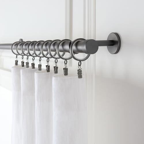 MODE Cambria Designer Series - Premium Easy Glide 18 Count Curtain Rings - Metal with Smooth, Quiet Nylon Inserts with Clips - 2 inch Diameter (1-5/8 inch Inside Diameter) - Matte Graphite - Image 2