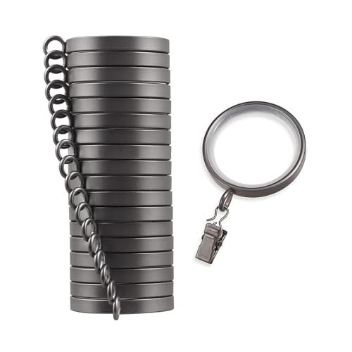 MODE Cambria Designer Series - Premium Easy Glide 18 Count Curtain Rings - Metal with Smooth, Quiet Nylon Inserts with Clips - 2 inch Diameter (1-5/8 inch Inside Diameter) - Matte Graphite - Image 1