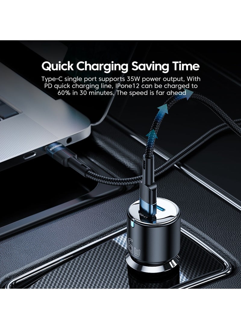 ESSAGER 66W 3-Port Fast Car Charger Adapter, USB C and USB A Aluminum Alloy Car Phone Charger, PD QC3.0 Fast Charging for iPhone Samsung Phones Tablets Laptops, 12V-24V Vehicle Compatible, Black - Image 2