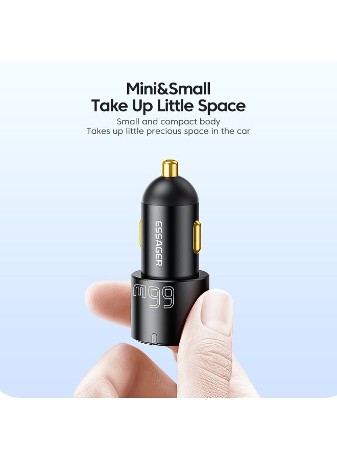 ESSAGER 66W 3-Port Fast Car Charger Adapter, USB C and USB A Aluminum Alloy Car Phone Charger, PD QC3.0 Fast Charging for iPhone Samsung Phones Tablets Laptops, 12V-24V Vehicle Compatible, Black - Image 5