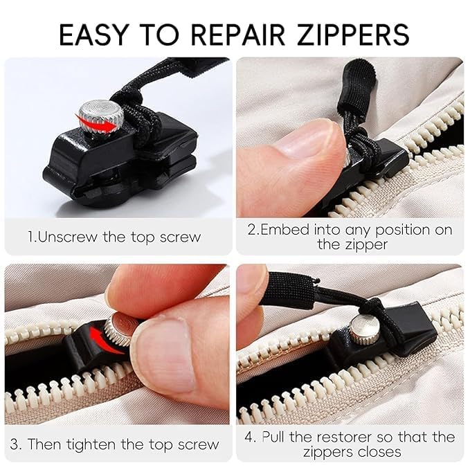 Elite Sales Universal Zipper Repair Kit Replacement Zipper Head for Clothing and Bags Black - Image 2