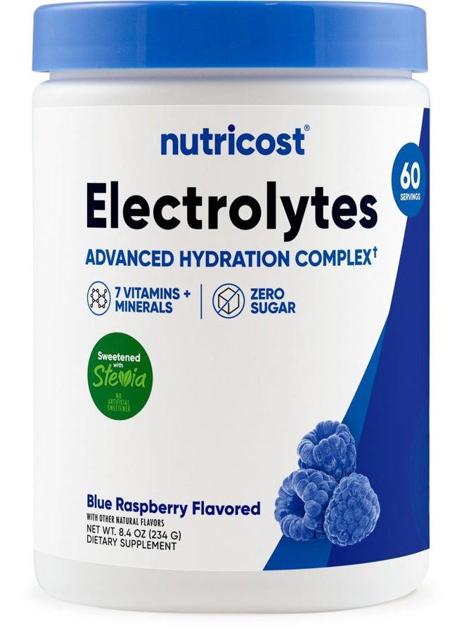 Nutricost Electrolyte Complex Powder (60 Servings, Blue Raspberry) - Hydration Supplement Drink Mix with Vitamins and Minerals - Image 1