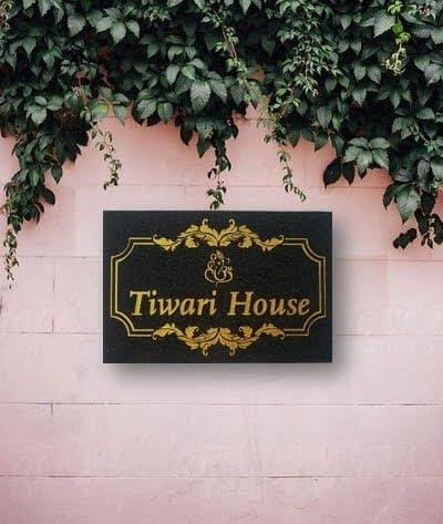 Designs N Decor with Cut with Golden Letters Personalised HomeDoor Name Plate 18x12 Inch Black - Image 2