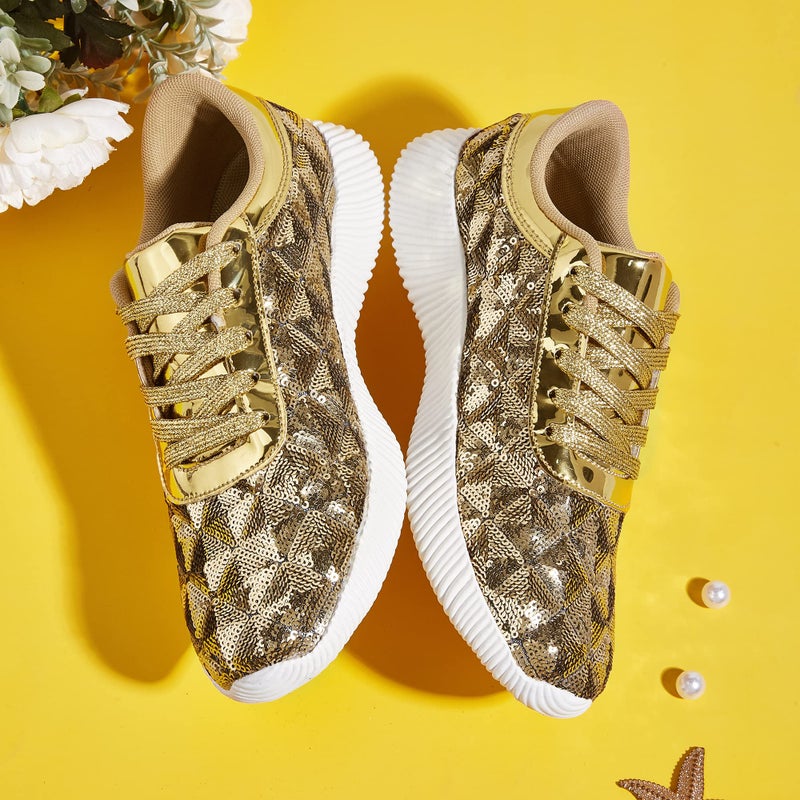 BELOS Women's Glitter Shoes Sparkly Lightweight Metallic Sequins Tennis Shoes(7B(M) US, Gold Sequins) - Image 5