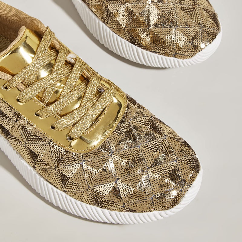 BELOS Women's Glitter Shoes Sparkly Lightweight Metallic Sequins Tennis Shoes(7B(M) US, Gold Sequins) - Image 4
