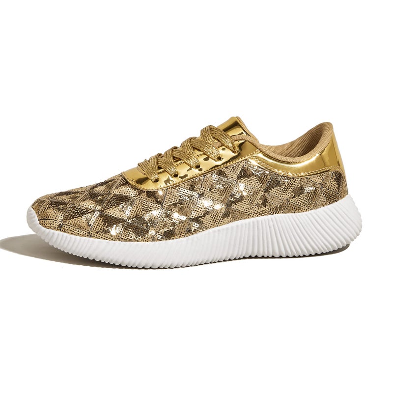 BELOS Women's Glitter Shoes Sparkly Lightweight Metallic Sequins Tennis Shoes(7B(M) US, Gold Sequins) - Image 1