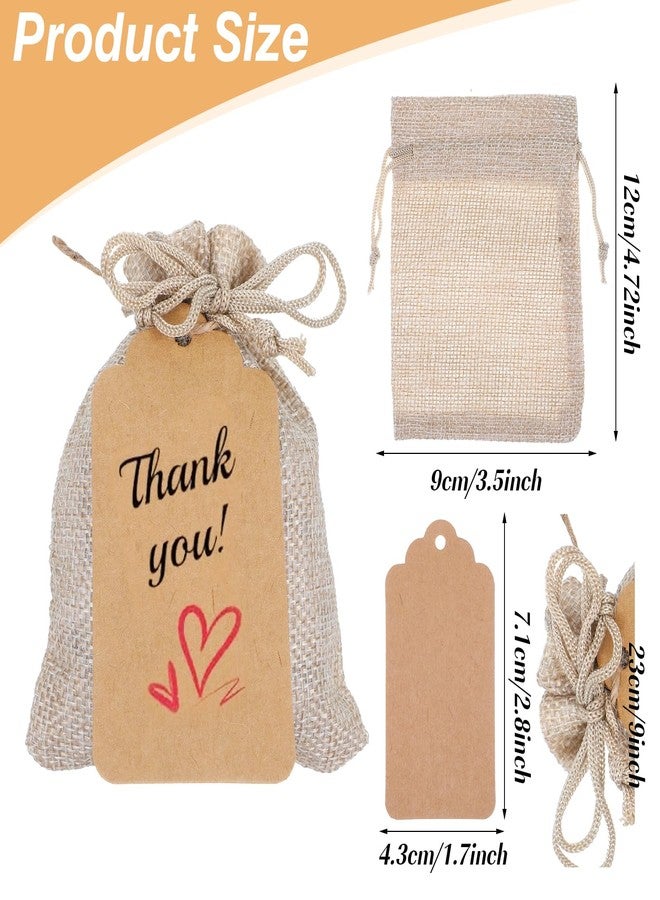 wutfuooo 100 Pcs Burlap Bags with Gift Tags, 3.5 x 5 Inches, Drawstring Burlap Bags, Jewelry Pouches, Reusable Linen Sacks, Gift Wrapping, Bulk - Image 2